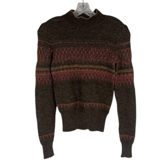 Isabel Marant Etoile Argyle Metallic Scalloped Wool Blend Knit Winter Sweater 38 - Picture 1 of 7